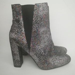 Steve Madden Effect black silver rainbow glitter block heel boots